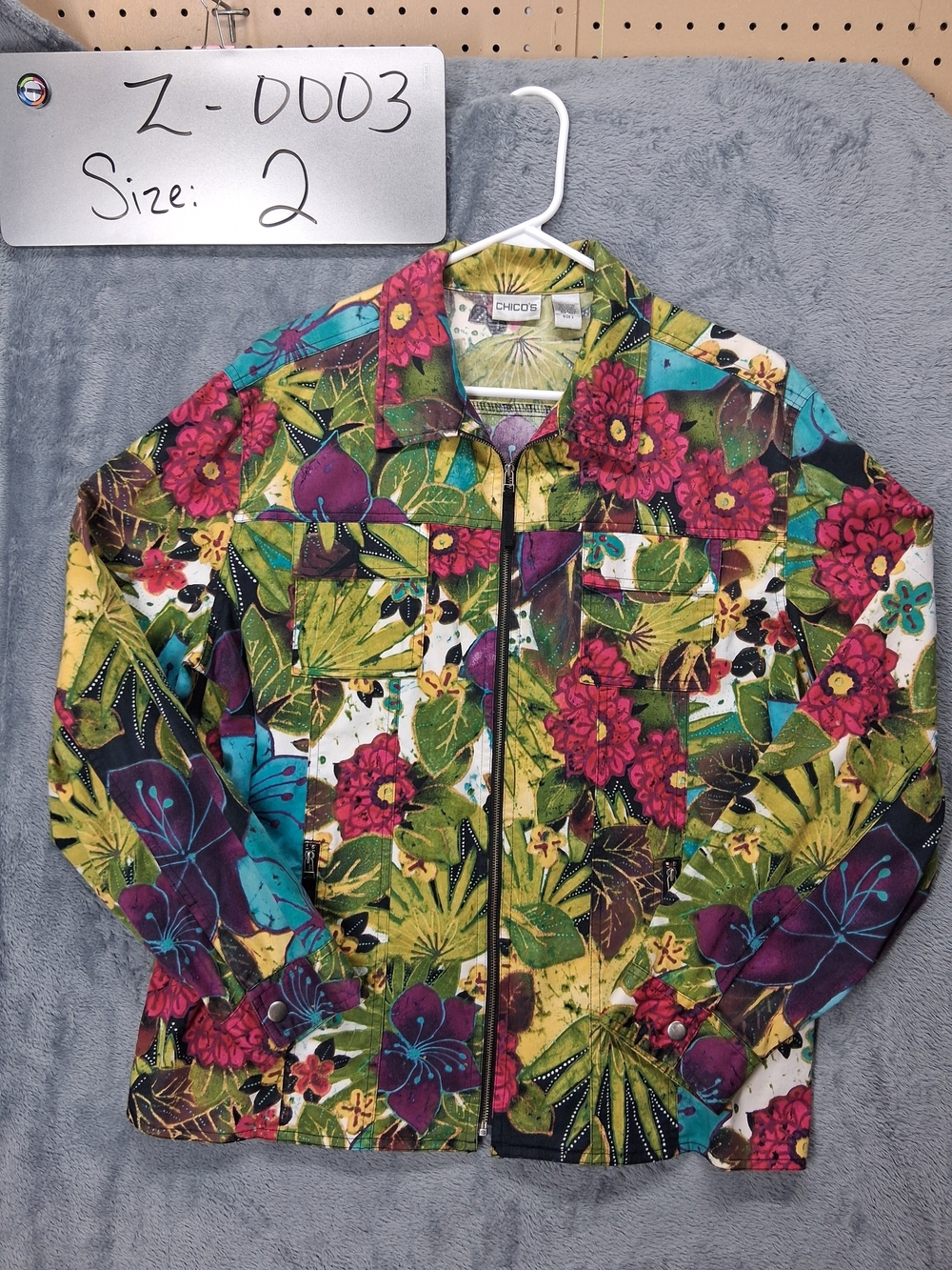 Chico's Women's Floral Zip-Front Jacket in Multi Color Lightweight